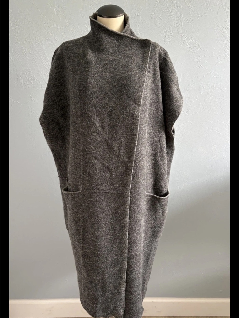 Poetry Wool Oversized Longline Duster Poncho in Charcoal Gray US 12/14